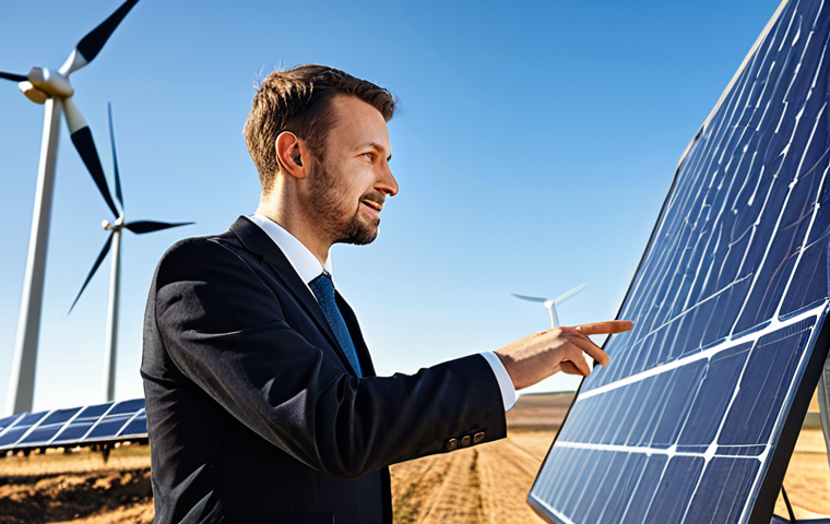 A diverse team of two professional engineers, a man and a woman, both in modest business suits, stand together at a large touchscreen displaying complex schematics of a renewable energy project. In the background, a modern solar farm stretches under a clear sky, symbolizing the transition from theoretical plans to real-world implementation. The scene emphasizes collaboration and problem-solving, with one person pointing to a detail on the screen and the other holding a tablet with data. Perfect anatomy, correct proportions, natural pose, well-formed hands, proper finger count, natural body proportions. Fully clothed, appropriate attire, professional dress, safe for work, appropriate content, family-friendly, high quality professional photography, crisp focus, vibrant colors.