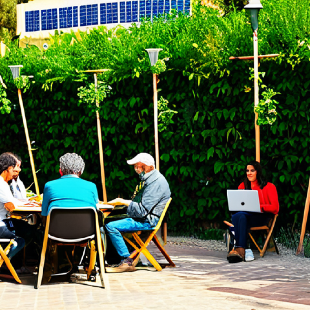 Sustainable Finance**

"A vibrant community garden crowdfunding event in Seville, Spain. People are using their mobile phones and laptops, surrounded by lush plants and solar panels. Fully clothed individuals are engaging in discussions. Safe for work, appropriate content, fully clothed, professional. Perfect anatomy, correct proportions, natural pose, well-formed hands, proper finger count, natural body proportions, professional photography, high quality."

**
