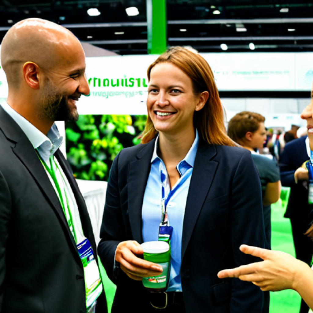 녹색산업 이직 전략 - Networking at a Green Industry Conference**

"A diverse group of professionals, fully clothed in bus...