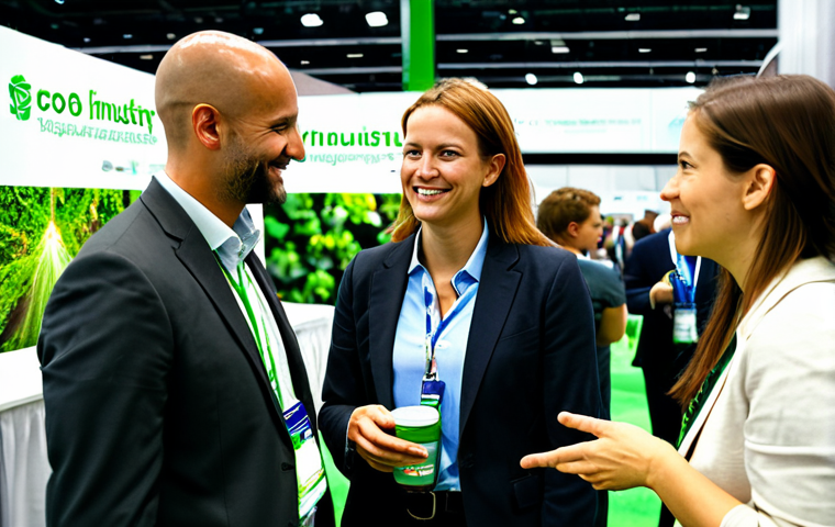 녹색산업 이직 전략 - Networking at a Green Industry Conference**
"A diverse group of professionals, fully clothed in bus...