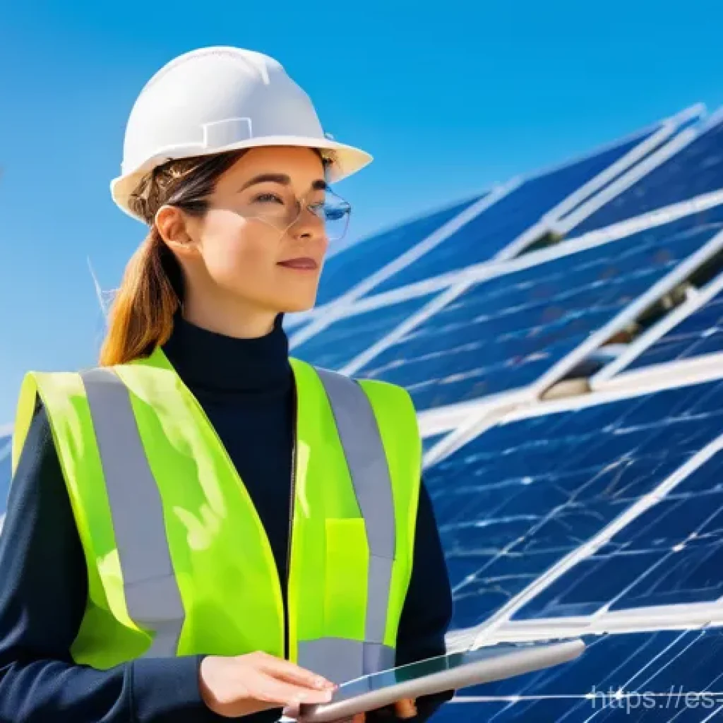 녹색산업 자격증 취득 후 커리어 - **Renewable Energy Expert in Action**
A highly skilled female engineer, dressed in a professiona...