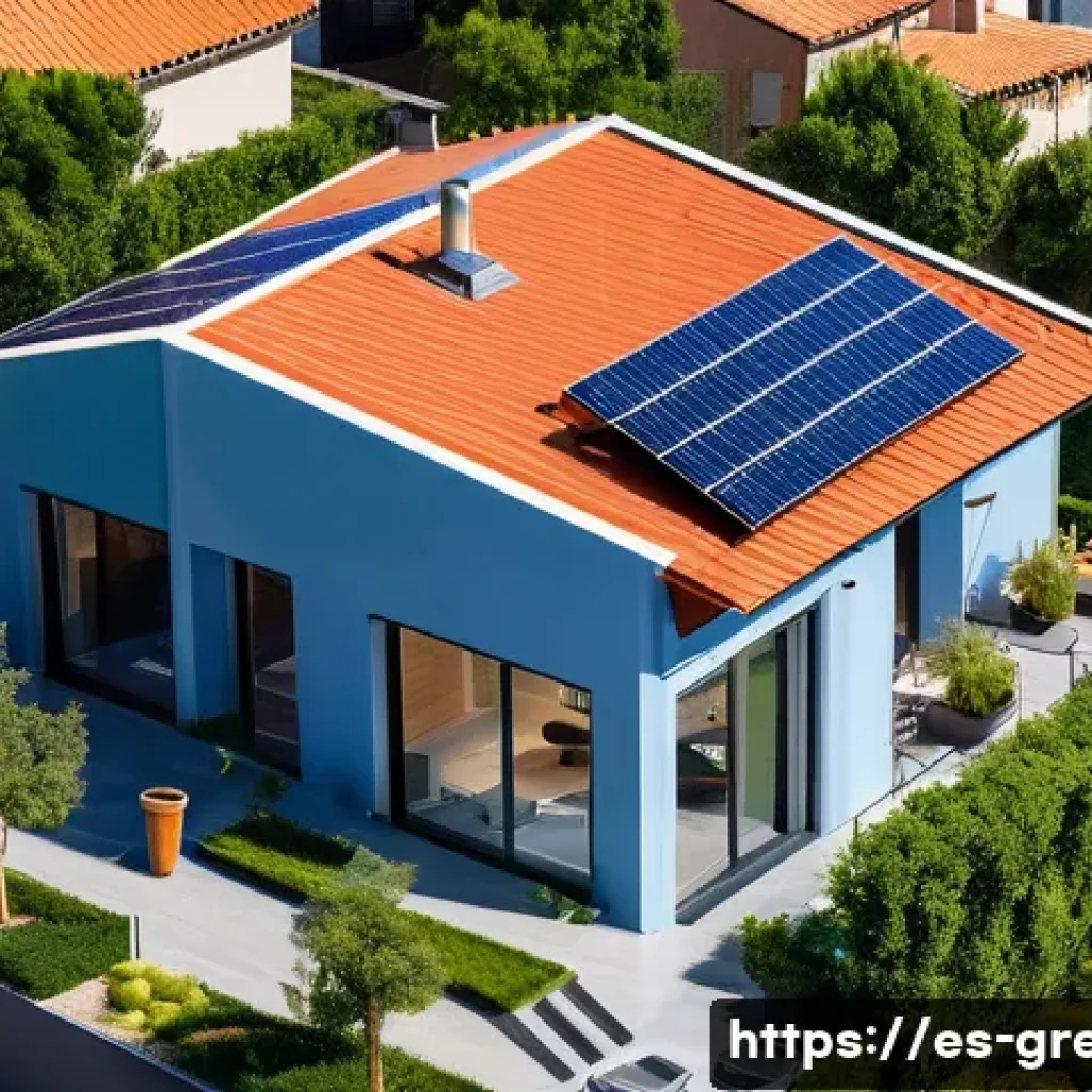 녹색산업 최신 트렌드 - A vibrant and detailed scene of a residential rooftop in a sunny Spanish neighborhood, featuring adv...