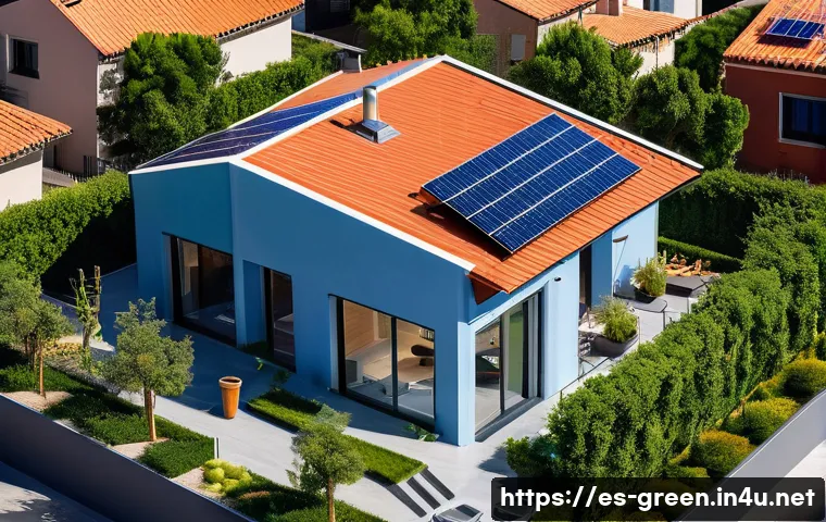 녹색산업 최신 트렌드 - A vibrant and detailed scene of a residential rooftop in a sunny Spanish neighborhood, featuring adv...